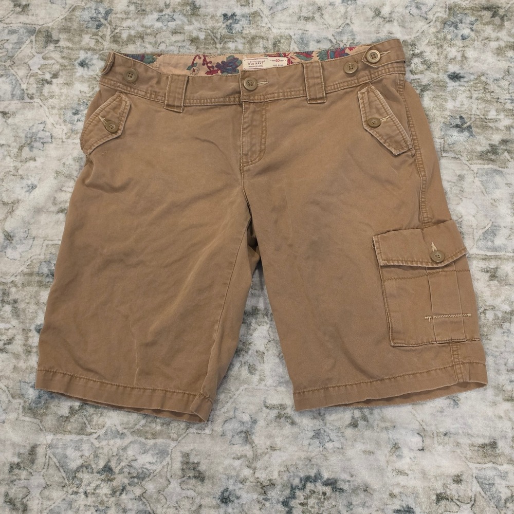 Old Navy Womens Khaki Brown Mid Rise Cargo Shorts Size 10 Cotton Twill Pocket